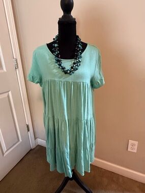 Umgee Mint Short Sleeve Tiered Tunic Dress